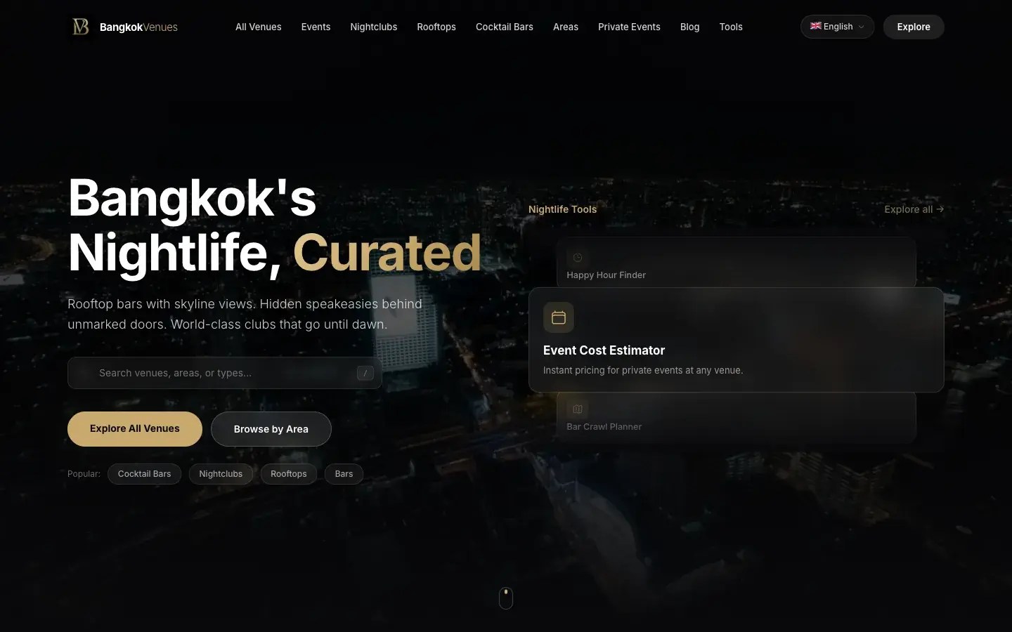 Bangkok Venues website screenshot