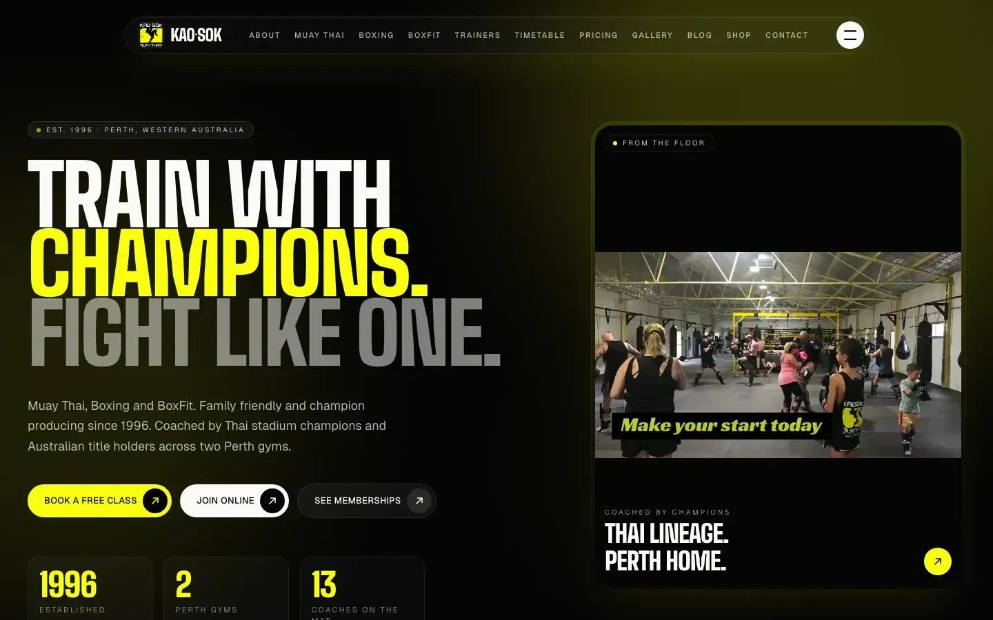 Kao Sok Muay Thai website screenshot