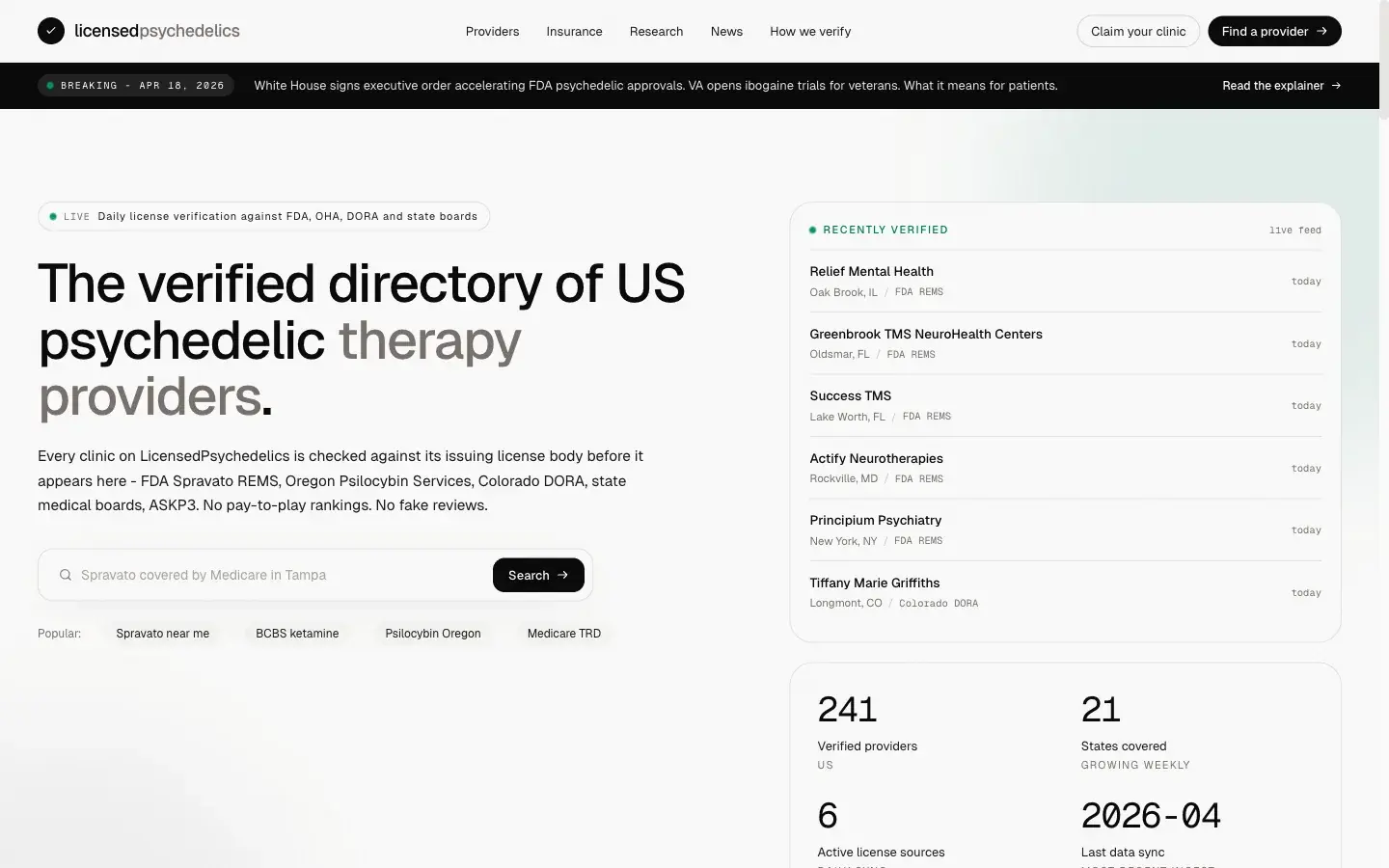 Licensed Psychedelics website screenshot