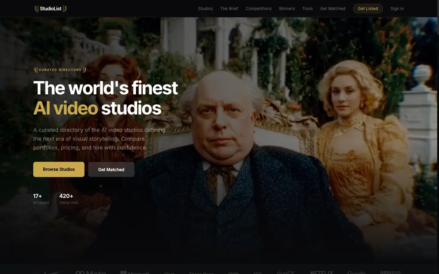 StudioList website screenshot