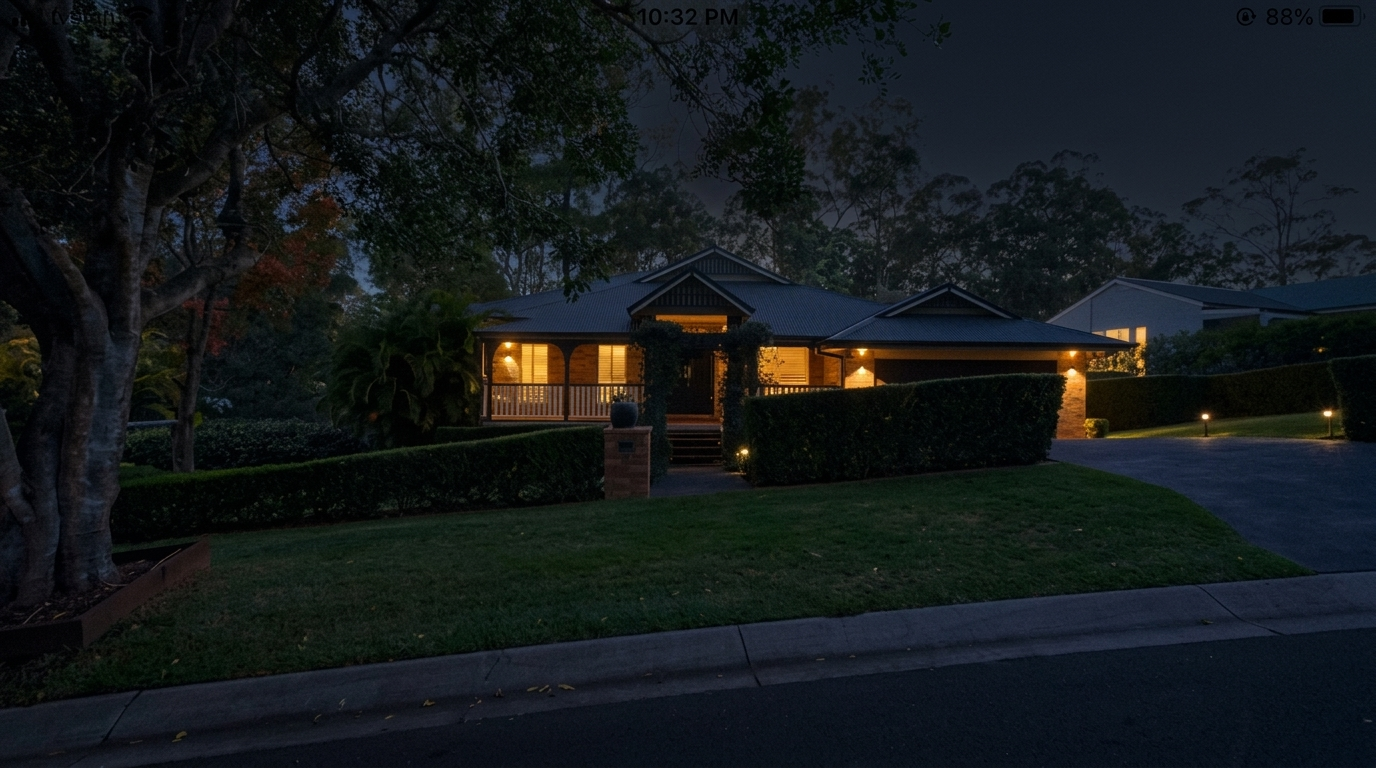 Front Exterior, Night — restyled as a raw iPhone listing photo